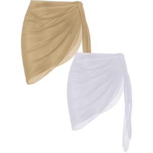 image:imageEkouaer 2 Pieces Women Beach Sarongs Sheer Cover Ups Chiffon Bikini Wrap Skirt for Swimwear SXXLWhiteKhaki