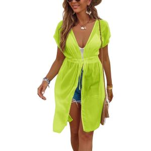 image:imageEkouaer Bathing Suit Cover Up Chiffon Swim Suit Coverup Tie Front Sheer Beach Kimono Coverups Swimwear CardigansB03fluorescent Yellow