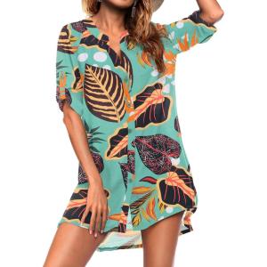 image:imageEkouaer Bathing Suit Cover Up for Women V Neck Button Down Swimsuit Coverup Beach Dress Shirt S3XLZw532tropical Print