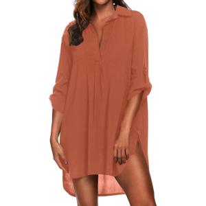 image:imageEkouaer Beach Cover Ups for Women Bikini Swimsuit Coverup Beach Dress ShirtCaramel