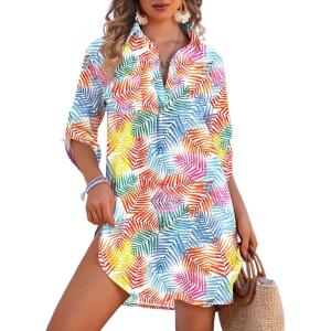 image:imageEkouaer Beach Cover Ups for Women Bikini Swimsuit Coverup Beach Dress ShirtColorful Leaf