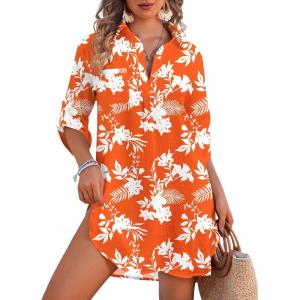 image:imageEkouaer Beach Cover Ups for Women Bikini Swimsuit Coverup Beach Dress ShirtWhite Flower