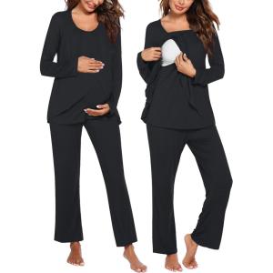 image:imageEkouaer Maternity Nursing Pajama Set Long Sleeve Top amp Pants with Pockets Breastfeeding Sleepwear Double Layer PregnancyA Black