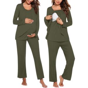 image:imageEkouaer Maternity Nursing Pajama Set Long Sleeve Top amp Pants with Pockets Breastfeeding Sleepwear Double Layer PregnancyArmy Green
