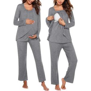 image:imageEkouaer Maternity Nursing Pajama Set Long Sleeve Top amp Pants with Pockets Breastfeeding Sleepwear Double Layer PregnancyGrey