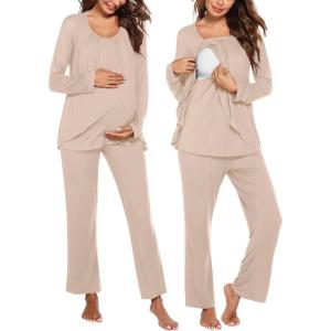 image:imageEkouaer Maternity Nursing Pajama Set Long Sleeve Top amp Pants with Pockets Breastfeeding Sleepwear Double Layer PregnancyKhaki