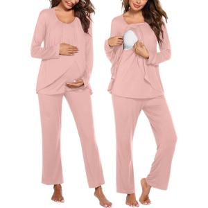 image:imageEkouaer Maternity Nursing Pajama Set Long Sleeve Top amp Pants with Pockets Breastfeeding Sleepwear Double Layer PregnancyMisty Pink