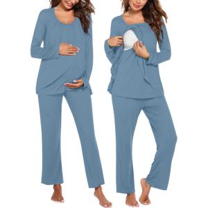 image:imageEkouaer Maternity Nursing Pajama Set Long Sleeve Top amp Pants with Pockets Breastfeeding Sleepwear Double Layer PregnancySalvia Blue