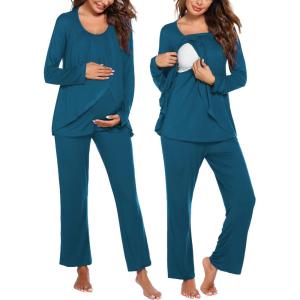 image:imageEkouaer Maternity Nursing Pajama Set Long Sleeve Top amp Pants with Pockets Breastfeeding Sleepwear Double Layer PregnancyTeal