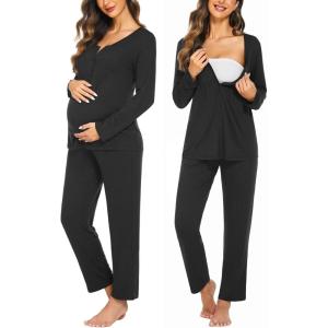 image:imageEkouaer Maternity Nursing Pajama Sets Labor Delivery Pjs Long Sleeve Breastfeeding Pajamas Pregnancy Sleepwear SetBlack
