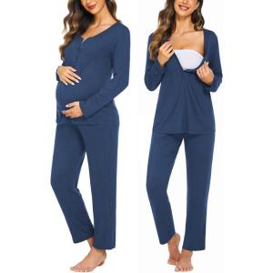 image:imageEkouaer Maternity Nursing Pajama Sets Labor Delivery Pjs Long Sleeve Breastfeeding Pajamas Pregnancy Sleepwear SetBlue
