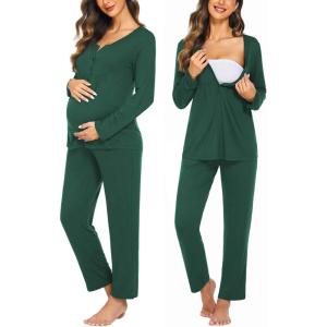 image:imageEkouaer Maternity Nursing Pajama Sets Labor Delivery Pjs Long Sleeve Breastfeeding Pajamas Pregnancy Sleepwear SetGreen