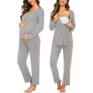image:imageEkouaer Maternity Nursing Pajama Sets Labor Delivery Pjs Long Sleeve Breastfeeding Pajamas Pregnancy Sleepwear SetHeather Grey