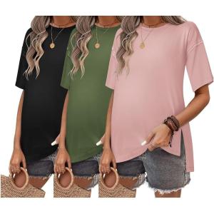 image:imageEkouaer Maternity Shirts 3 Packs Short Sleeve Womens Oversized Pregnancy Tops Split Side Postpartum Blouse Clothes SXXLBlackArmy GreenDirty Pink