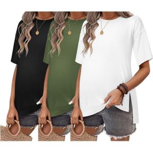image:imageEkouaer Maternity Shirts 3 Packs Short Sleeve Womens Oversized Pregnancy Tops Split Side Postpartum Blouse Clothes SXXLBlackArmy GreenWhite