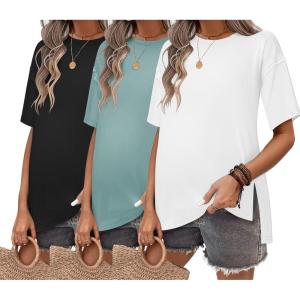 image:imageEkouaer Maternity Shirts 3 Packs Short Sleeve Womens Oversized Pregnancy Tops Split Side Postpartum Blouse Clothes SXXLBlackCadet BlueWhite