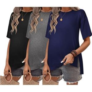 image:imageEkouaer Maternity Shirts 3 Packs Short Sleeve Womens Oversized Pregnancy Tops Split Side Postpartum Blouse Clothes SXXLBlackDark GrayNavy Blue