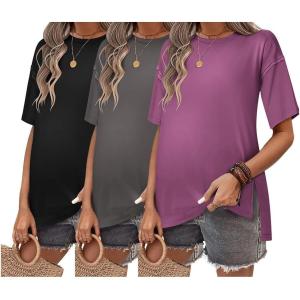 image:imageEkouaer Maternity Shirts 3 Packs Short Sleeve Womens Oversized Pregnancy Tops Split Side Postpartum Blouse Clothes SXXLBlackGrayGray Purple