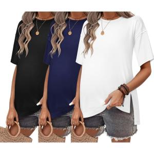 image:imageEkouaer Maternity Shirts 3 Packs Short Sleeve Womens Oversized Pregnancy Tops Split Side Postpartum Blouse Clothes SXXLBlackNavy BlueWhite