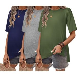 image:imageEkouaer Maternity Shirts 3 Packs Short Sleeve Womens Oversized Pregnancy Tops Split Side Postpartum Blouse Clothes SXXLNavy BlueLight GrayArmy Green
