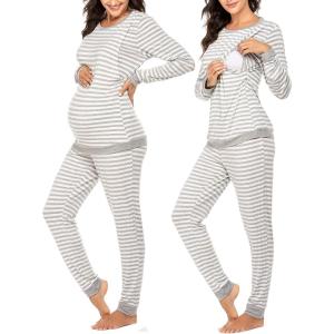 image:imageEkouaer Nursing Pajama Set Long Sleeve Maternity Clothes Labor Pregnancy Pjs Breastfeeding Thermal Underwear SleepwearAsh Light Gray Stripe