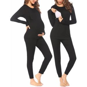 image:imageEkouaer Nursing Pajama Set Long Sleeve Maternity Clothes Labor Pregnancy Pjs Breastfeeding Thermal Underwear SleepwearBlack