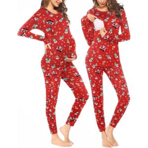 image:imageEkouaer Nursing Pajama Set Long Sleeve Maternity Clothes Labor Pregnancy Pjs Breastfeeding Thermal Underwear SleepwearChristmas Red