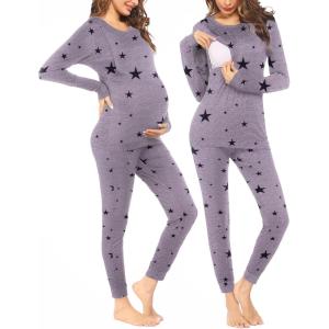 image:imageEkouaer Nursing Pajama Set Long Sleeve Maternity Clothes Labor Pregnancy Pjs Breastfeeding Thermal Underwear SleepwearGrey Star