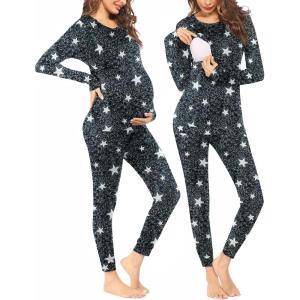 image:imageEkouaer Nursing Pajama Set Long Sleeve Maternity Clothes Labor Pregnancy Pjs Breastfeeding Thermal Underwear SleepwearStrar Dark Gray