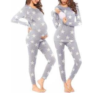 image:imageEkouaer Nursing Pajama Set Long Sleeve Maternity Clothes Labor Pregnancy Pjs Breastfeeding Thermal Underwear SleepwearStrar Light Gray