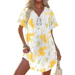 image:imageEkouaer Swimsuit Cover Ups for Women Lace Crochet VNeck Bikini Beach Coverups Dress for Swimwear Bathing SuitBrigitte Floral