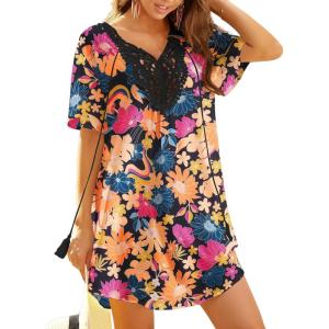 image:imageEkouaer Swimsuit Cover Ups for Women Lace Crochet VNeck Bikini Beach Coverups Dress for Swimwear Bathing SuitLove Swirl Print
