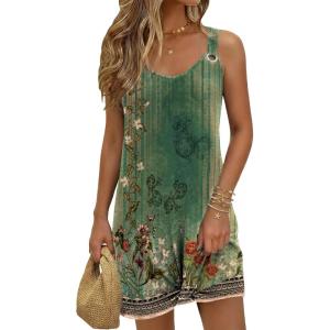 image:imageEkouaer Swimsuit Coverup for Women Sleeveless Bathing Suit Cover Up 2026 Twisted Tank Beach Summer Dress Aline SundressGreen Ethnic Floral