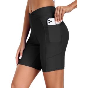 image:imageEkouaer Womens 85 Board Shorts High Waisted Swim Shorts Cross Waist Beach Surf Swimwear Swimsuit Bottoms with Pocket S3XLAblack01