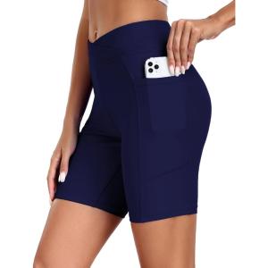 image:imageEkouaer Womens 85 Board Shorts High Waisted Swim Shorts Cross Waist Beach Surf Swimwear Swimsuit Bottoms with Pocket S3XLAnavy Blue01