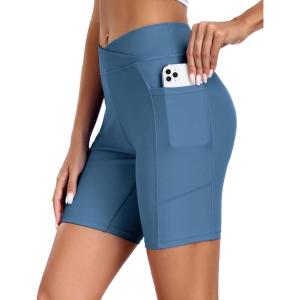 image:imageEkouaer Womens 85 Board Shorts High Waisted Swim Shorts Cross Waist Beach Surf Swimwear Swimsuit Bottoms with Pocket S3XLDark Blue