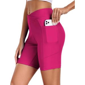 image:imageEkouaer Womens 85 Board Shorts High Waisted Swim Shorts Cross Waist Beach Surf Swimwear Swimsuit Bottoms with Pocket S3XLRose Red