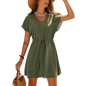 image:imageEkouaer Womens Cover Ups Casual Swimsuit Coverups Flowy Tie Waist Beach Cover Up DressArmy Green