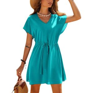 image:imageEkouaer Womens Cover Ups Casual Swimsuit Coverups Flowy Tie Waist Beach Cover Up DressBlue Green