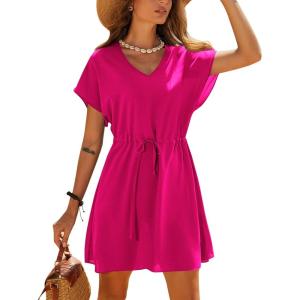 image:imageEkouaer Womens Cover Ups Casual Swimsuit Coverups Flowy Tie Waist Beach Cover Up DressHot Pink