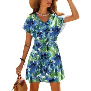 image:imageEkouaer Womens Cover Ups Casual Swimsuit Coverups Flowy Tie Waist Beach Cover Up DressIndigo Ink Bloom