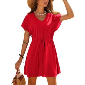 image:imageEkouaer Womens Cover Ups Casual Swimsuit Coverups Flowy Tie Waist Beach Cover Up DressRed