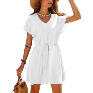 image:imageEkouaer Womens Cover Ups Casual Swimsuit Coverups Flowy Tie Waist Beach Cover Up DressWhite