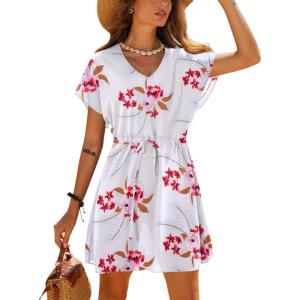 image:imageEkouaer Womens Cover Ups Casual Swimsuit Coverups Flowy Tie Waist Beach Cover Up DressWhite Small Floral