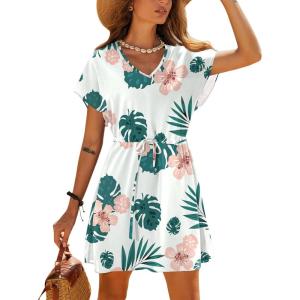 image:imageEkouaer Womens Cover Ups Casual Swimsuit Coverups Flowy Tie Waist Beach Cover Up DressWhite Tropical Floral