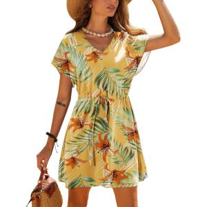 image:imageEkouaer Womens Cover Ups Casual Swimsuit Coverups Flowy Tie Waist Beach Cover Up DressYellow Print