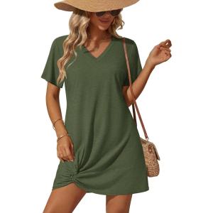 image:imageEkouaer Womens Coverup Short Sleeve Swimsuit Cover Ups 2026 Summer Bathing Suit Cover Twisted Cover Up Dress S2XLArmy Green