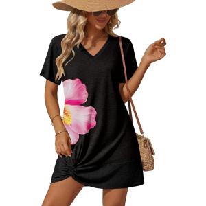 image:imageEkouaer Womens Coverup Short Sleeve Swimsuit Cover Ups 2026 Summer Bathing Suit Cover Twisted Cover Up Dress S2XLBlack Pink Floral