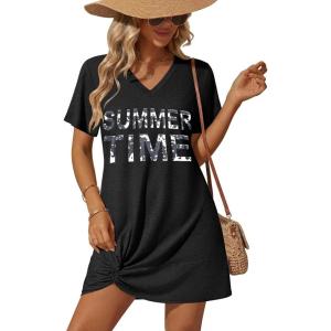 image:imageEkouaer Womens Coverup Short Sleeve Swimsuit Cover Ups 2026 Summer Bathing Suit Cover Twisted Cover Up Dress S2XLBlack Summer Time