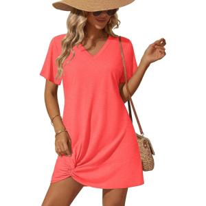 image:imageEkouaer Womens Coverup Short Sleeve Swimsuit Cover Ups 2026 Summer Bathing Suit Cover Twisted Cover Up Dress S2XLCoral Orange